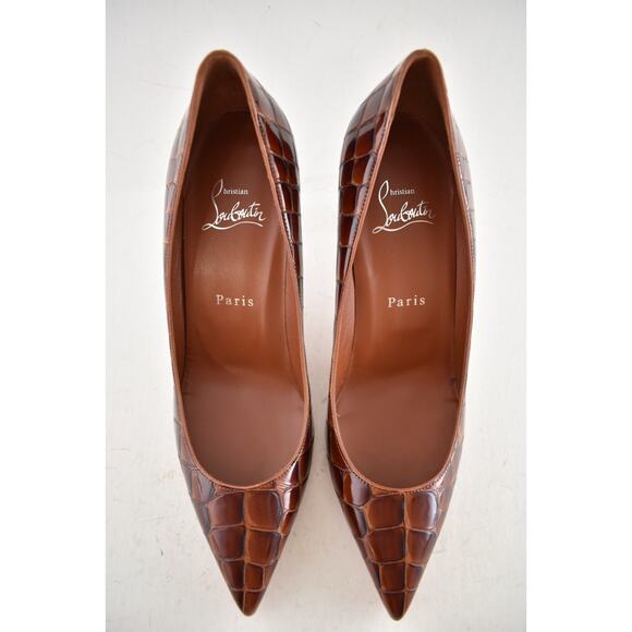 Christian Louboutin Kate 85 Brown Acajou Calf Ali Croc Pointed Toe Heel Pump 40 - Picture 12 of 16